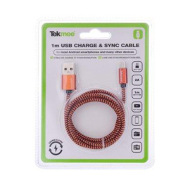 Tekmee data/oplaadkabel nylon 2A 1mtr Micro USB - Oranje