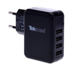 Tekmee USB adapter 220V 4 poorten 4.8A - Zwart