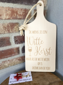 Serveerplankje 35 cm met tekst Ik wens je een witte kerst inclusief zeephanger met de tekst merry christmas and a happy new year