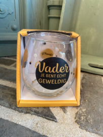 Wijn-waterglas met tekst VADER JE BENT ECHT GEWELDIG