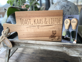 Serveerplankje 34,5 cm toast, kaas & liefde + mesjes Eat drink and be happy