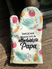 Ovenhandschoen met de tekst "Want jij bent gewoon echt de allerleukste papa"