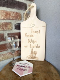 Cadeaupakket Serveerplankje 34,5 cm Toast, Wijn + onderzetter keramiek mama's wijntje