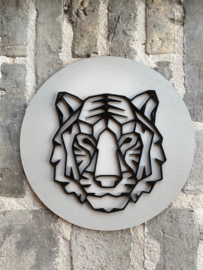 Muurcirkel tijger 3D grijs