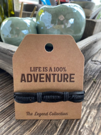 Leren armbandje Life is a 100 % adventure