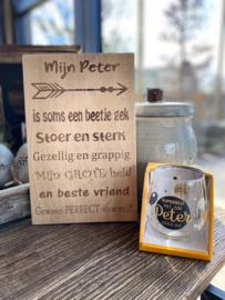Cadeaupakket Mijn Peter (eikenhout) +  waterwijnglas zwart