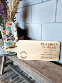 Serveerplank pensioen + ovenhandschoen Eat Drink & be Happy