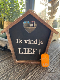 Cadeaupakket Valentijnsdag-vriendschap-liefde-verjaardag / Teksthuisje Ik vind je lief 20 cm - Metalen sleutelhanger 5 cm Love you forever (te personaliseren met eigen naam)