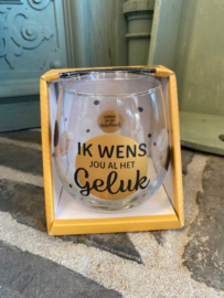 Wijn-waterglas met tekst IK WENS JOU AL HET GELUK