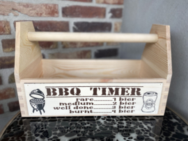 Houten gereedschapskist BBQ BOSS - Achterkant Tekst BBQ TIMER  - 420 mm x 260 mm x 210 mm