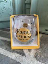 Wijn-waterglas met tekst HAPPY BIRTHDAY ENJOY LIFE