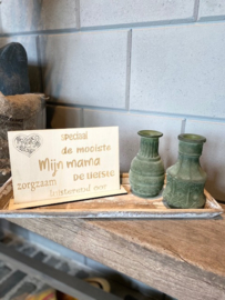 Cadeaupakket Mijn mama (speciaal) / op houten dienblad small / 2 glazen vaasjes matgroen