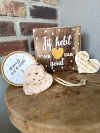 Cadeaupakket Tekstblok hart van goud / zeep in doosje / houten hartje