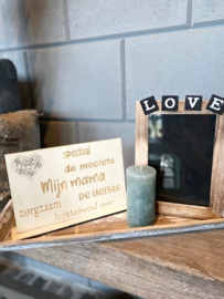 Cadeaupakket Mijn mama (speciaal) / op houten dienblad small / Fotolijstje LOVE / kaarsje