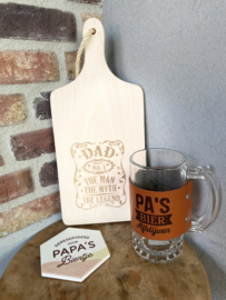 Cadeaupakket Serveerplankje 34,5 cm dad + bierpul Pa's bier + onderzetter Papa's biertje