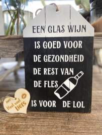 dienblad/label 30x19cm een glas wijn black wash