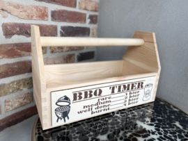 Houten gereedschapskist BBQ BOSS - Achterkant Tekst BBQ TIMER  - 420 mm x 260 mm x 210 mm