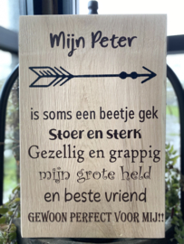 Tekstbordje van eikenhout met de tekst mijn Peter