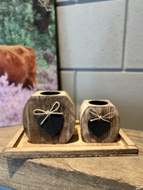 Decoratie-set houten schaal /  2x houten waxinehouder