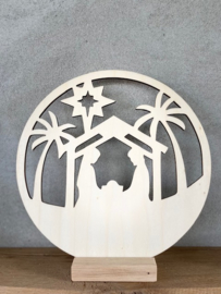 Houten cirkel Kerststal met houder