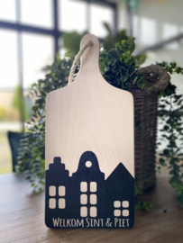 Serveerplankje huisje zwart - Welkom sint en piet - 35 cm