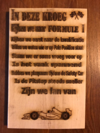 Tekstbord In deze kroeg Formule 1