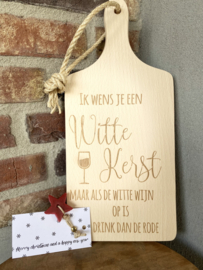 Serveerplankje 35 cm met tekst Ik wens je een witte kerst inclusief zeephanger met de tekst merry christmas and a happy new year