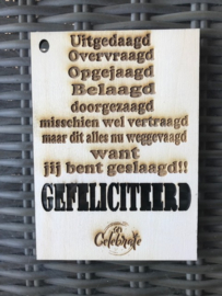 Kaartje met gedicht; Geslaagd