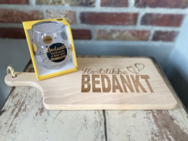 Serveerplank 39,5 cm - hartstikke bedankt - waterwijnglas Bedankt voor alles Je bent echt geweldig