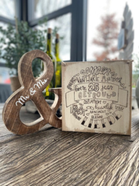 Tekstbordje 25 jaar getrouwd / Houten & teken Mr & Mrs