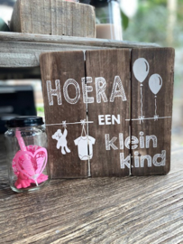 Tekstbordje Hoera een kleinkind + potje roze