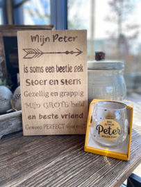 Cadeaupakket Mijn Peter (eikenhout) + waterwijnglas goud