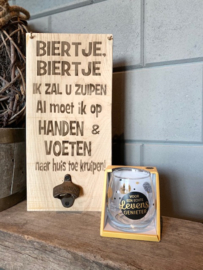 Tekstbord Biertje Biertje + bieropener + glas Voor een echte levensgeniet