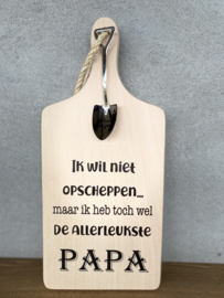 Creaties van Hier - Serveerplankje met Lepeltje - Opschepper Papa - 35 cm - Hout - Metaal