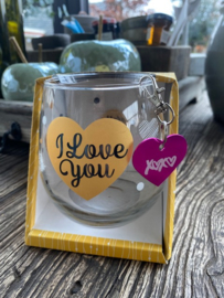 Water wijnglas I love you / Sleutelhanger hartje XX