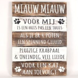 Tekstbord miauw miauw 40x30 cm