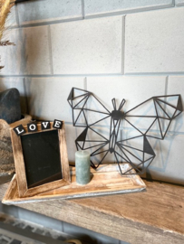 Decoratie-set houten dienblad (smal) /  fotolijstje LOVE / kaarsje / houten geometrische vlinder