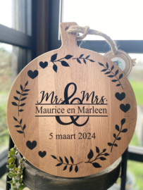 serveerplank rond 35 cm - huwelijk - met namen te personaliseren