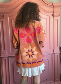 Velvet zalmroest jacket (pantervoering)