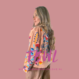 Velvet jacket camel/turquoise