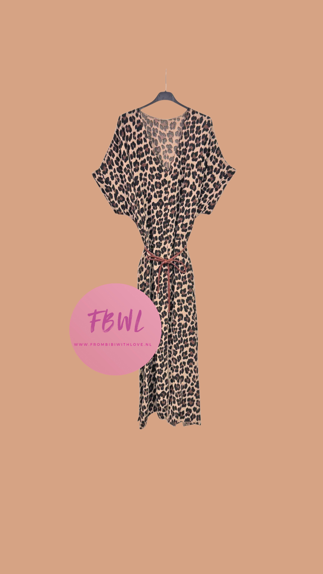 Leopard dress met leren koordje