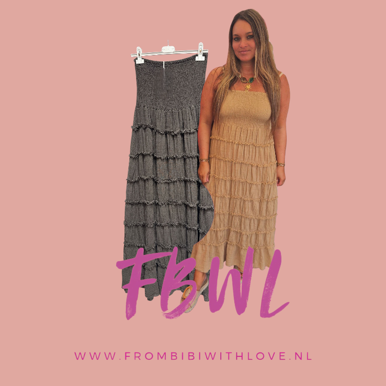 Strapless stroken jurk donker bruin
