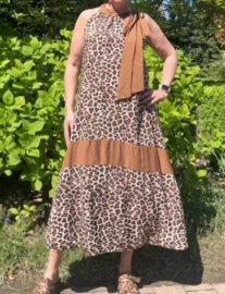 Leopard strik jurk cognac