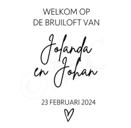 Welkom op de bruiloft van naam/datum hartje