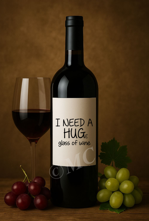 Wijnfles etiket: i need a hug