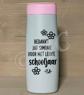 Douchgel Bedankt juf "naam"voor het leuke schooljaar "afzender"