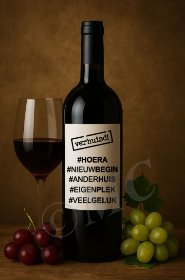 Wijnfles etiket: Verhuisd