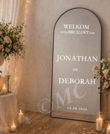 Spiegelsticker: Welcome to the wedding of (blokletters)