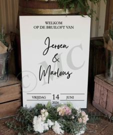 Tekstbord - Welkom op de bruiloft van namen dag/datum
