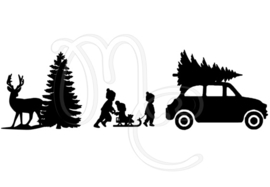 Statisch - Kindjes op slee hert en auto